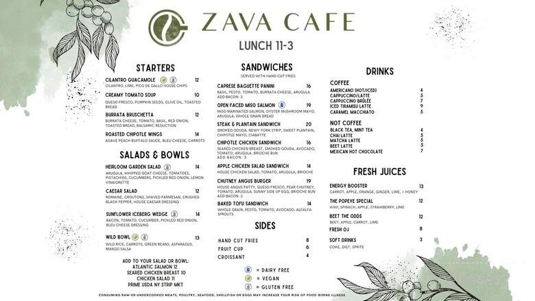 Zava Cafe - Milton, DE menu_pic