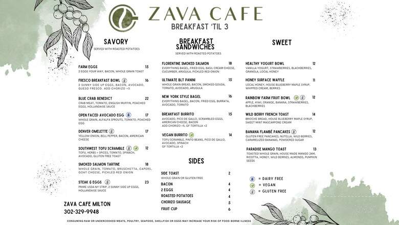 Zava Cafe - Milton, DE menu_pic