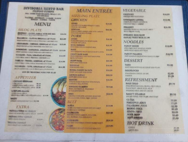 Divisoria Resto Bar - Orleans, ON menu_pic