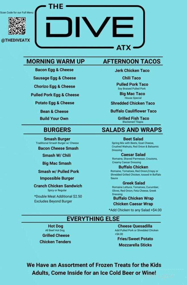The Dive ATX - Austin, TX menu_pic