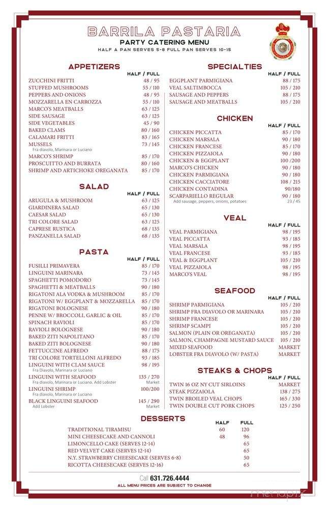 Barrila's Pastaria Ristorante - Riverhead, NY menu_pic