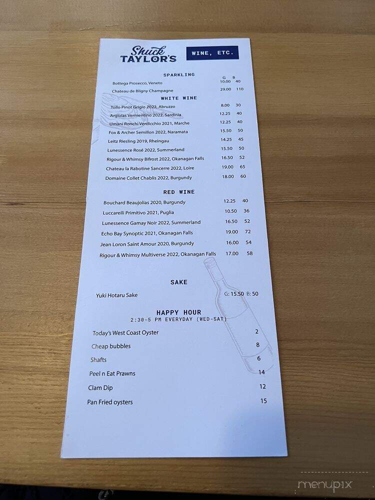 Shuck Taylor's - Victoria, BC menu_pic