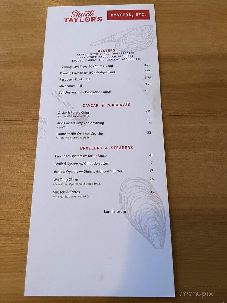 Shuck Taylor's - Victoria, BC menu_pic