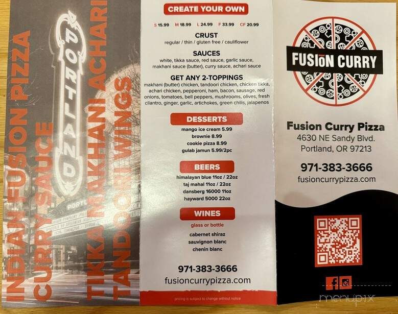 Fusion Curry Pizza - Portland, OR menu_pic