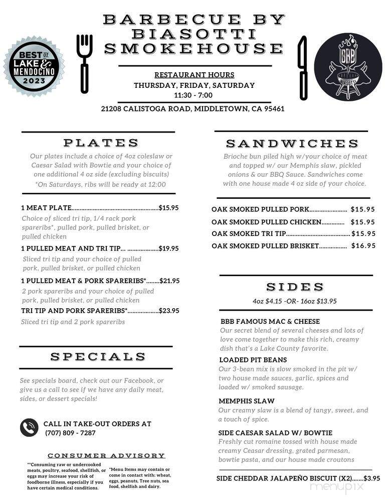Barbecue By Biasotti - Middletown, CA menu_pic