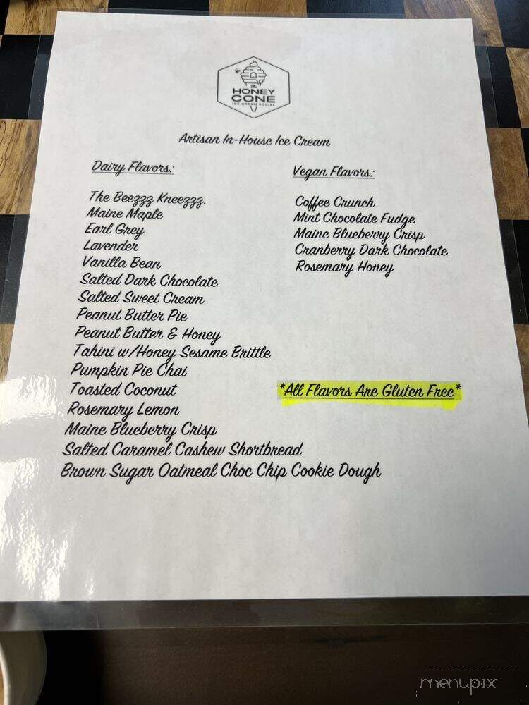 The Honeycone Ice Cream Social - Yarmouth, ME menu_pic