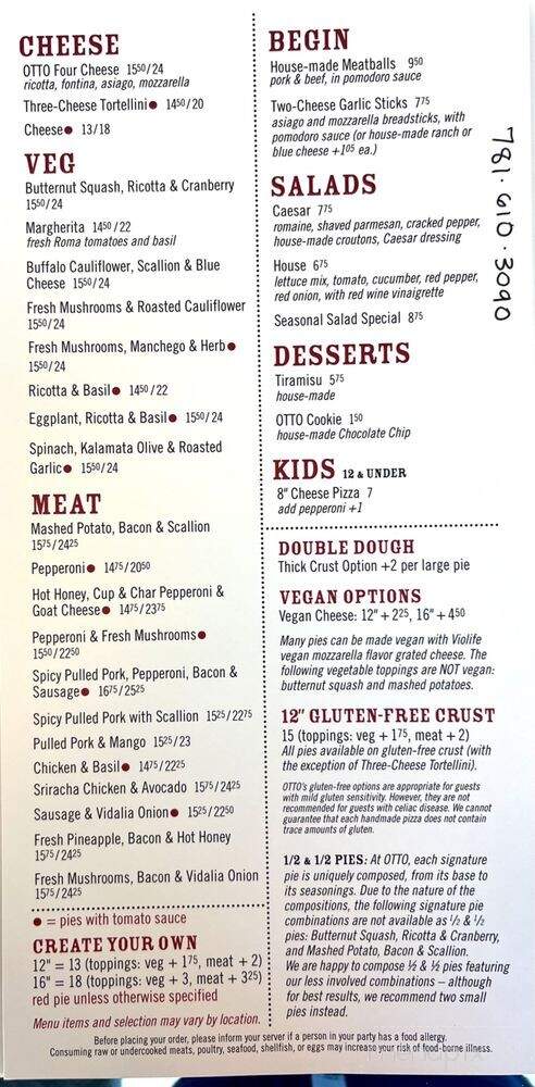 Otto - Weymouth, MA menu_pic
