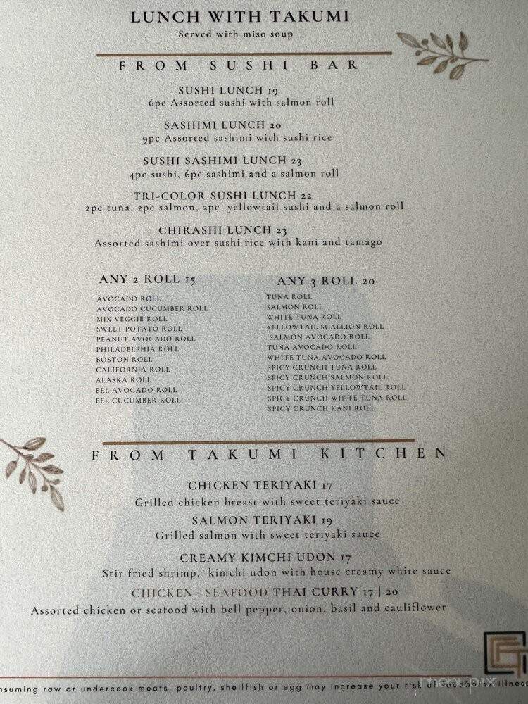 Takumi Bistro & Bar - Wayne, PA menu_pic