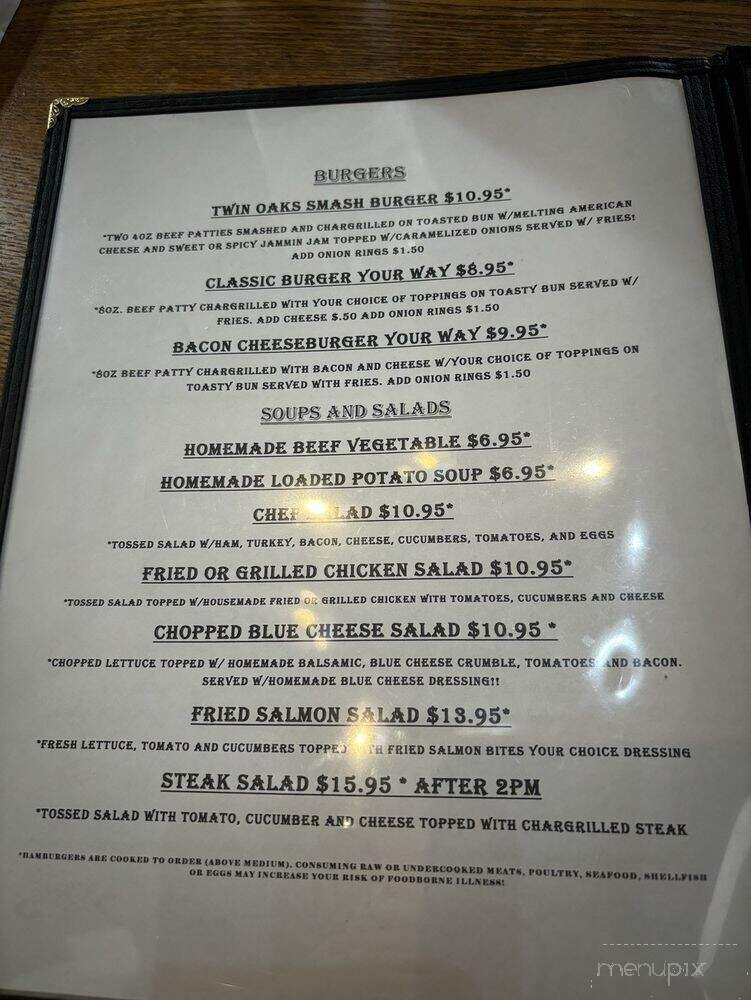 Twin Oaks - Savannah, TN menu_pic