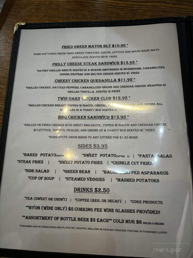 Twin Oaks - Savannah, TN menu_pic