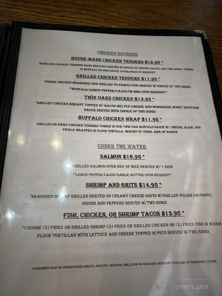 Twin Oaks - Savannah, TN menu_pic