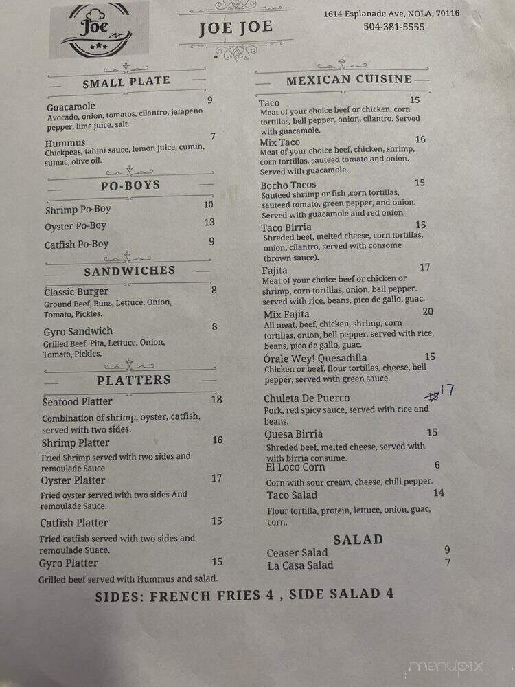 Joe Joe On the Ridge - New Orleans, LA menu_pic