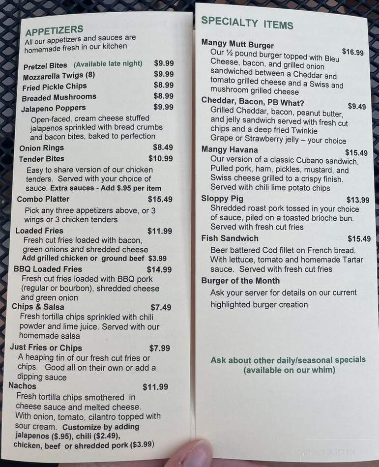 Mangy Dawgs Pub - Roselle, IL menu_pic