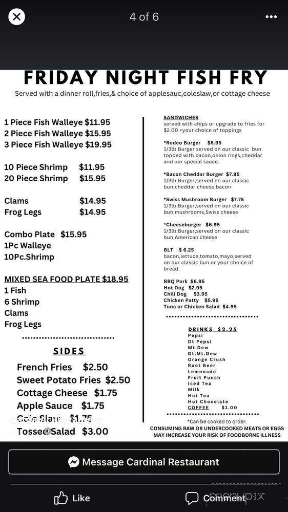 Cardinal Restaurant - Custer, MI menu_pic
