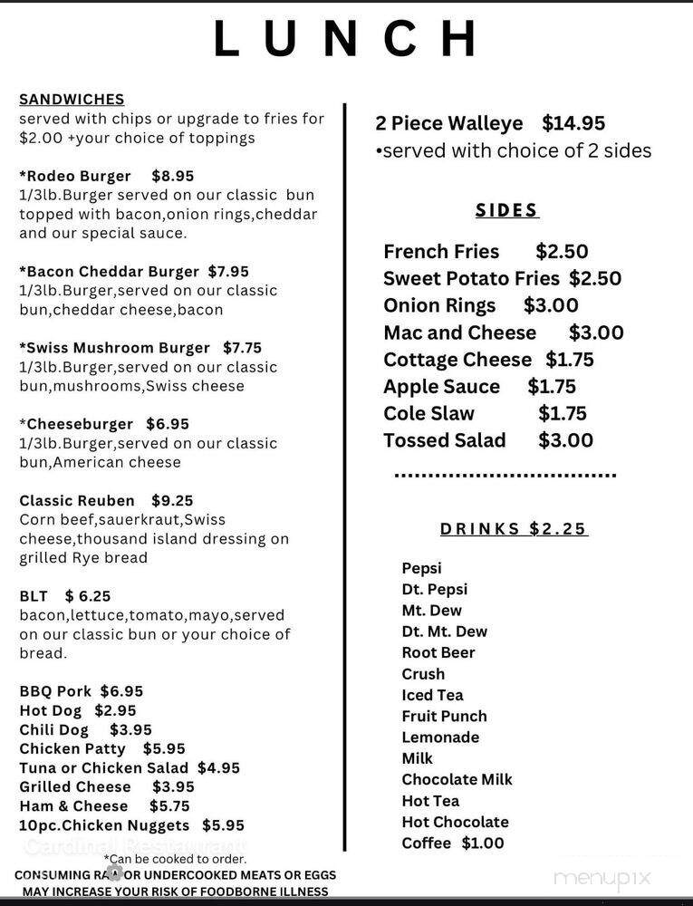 Cardinal Restaurant - Custer, MI menu_pic