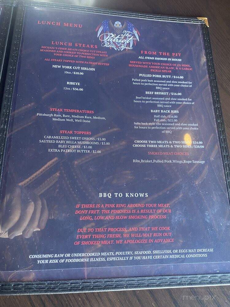 The Patriot Public House - Hillsboro, OH menu_pic