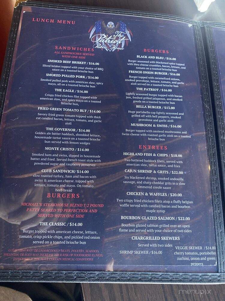 The Patriot Public House - Hillsboro, OH menu_pic