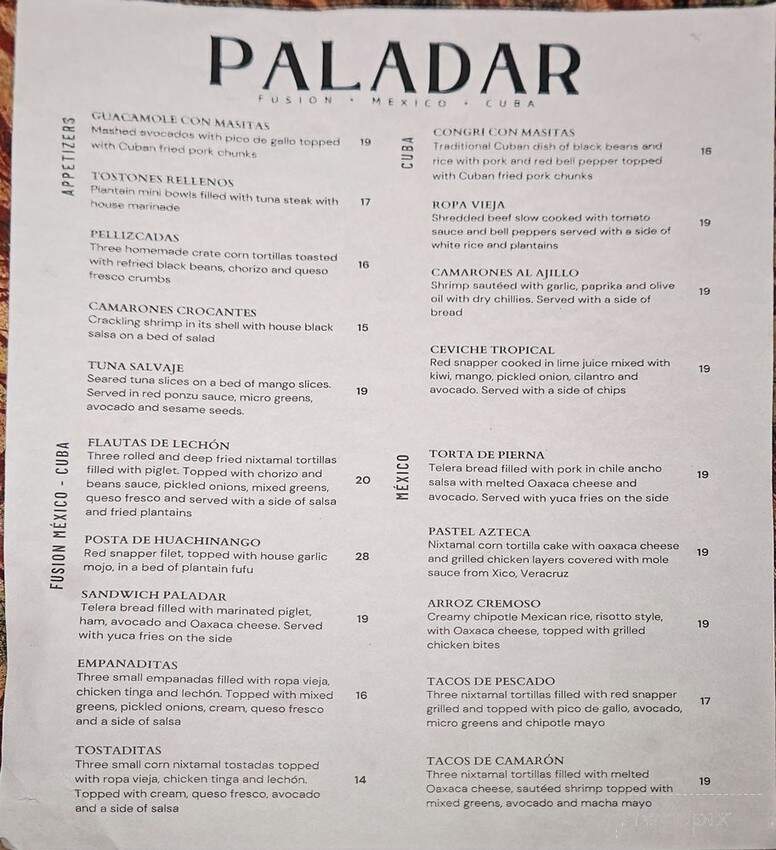 Paladar Fusion Mexico Cuba - San Antonio, TX menu_pic