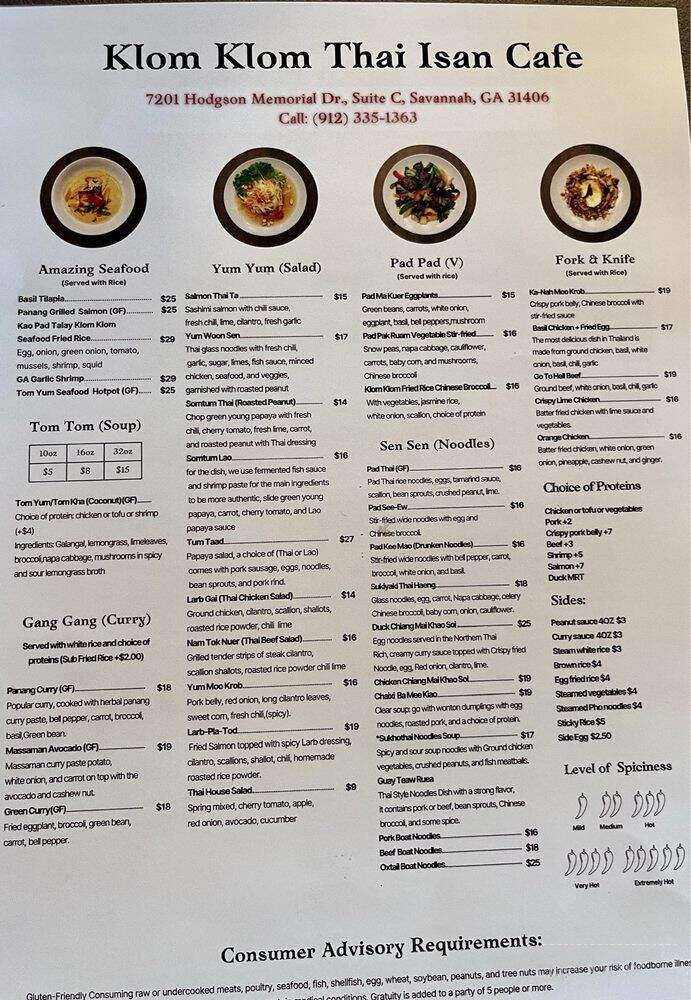 Klom Klom Thai - Savannah, GA menu_pic
