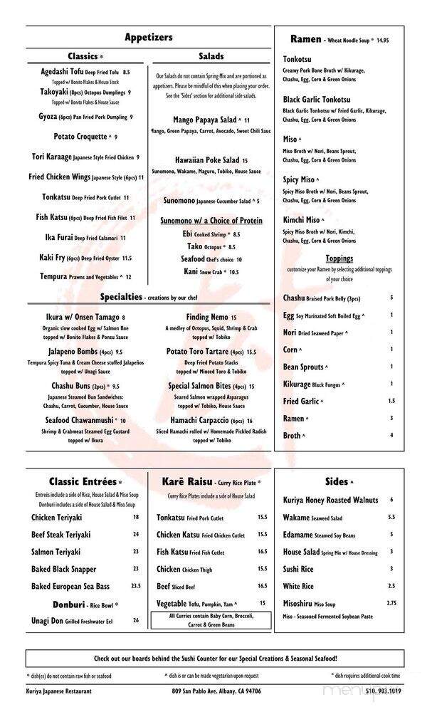 Kuriya Japanese Kitchen - Albany, CA menu_pic