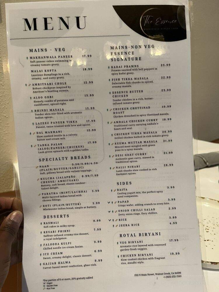 The Essence Redefining Indian Food - Walnut Creek, CA menu_pic