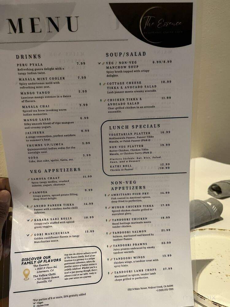 The Essence Redefining Indian Food - Walnut Creek, CA menu_pic