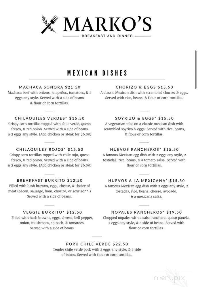 Marko's Breakfast & Dinner - Temple City, CA menu_pic
