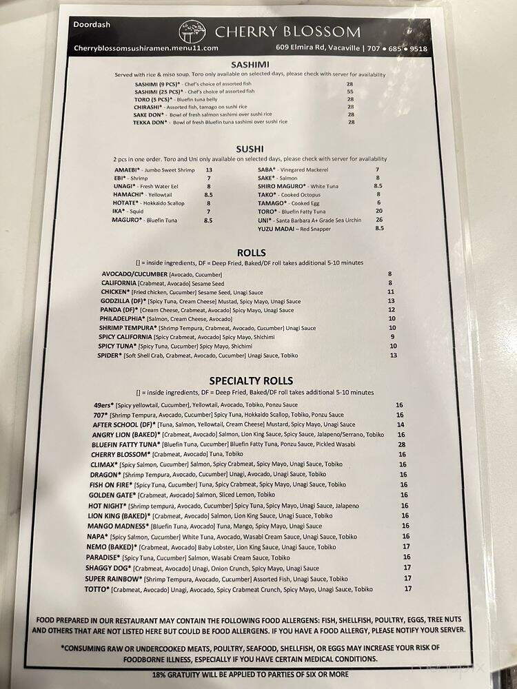 Cherry Blossom Ramen & Sushi Bar - Vacaville, CA menu_pic