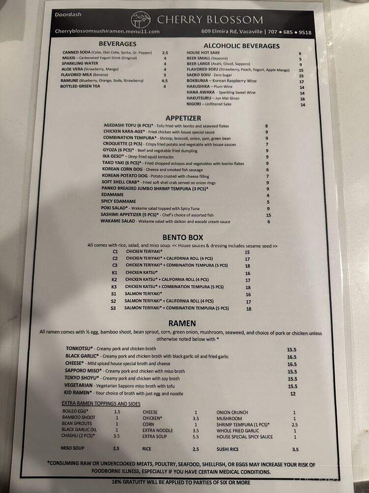Cherry Blossom Ramen & Sushi Bar - Vacaville, CA menu_pic