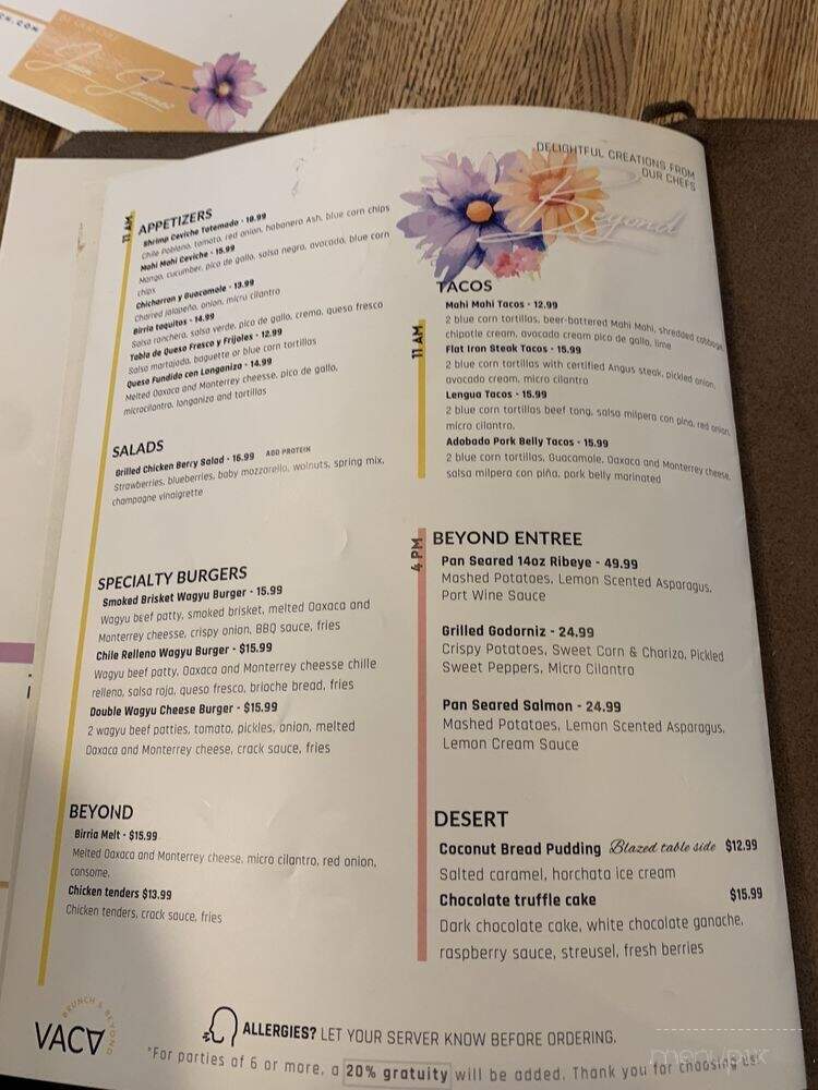 Vaca Brunch & Beyond - Baldwin Park, CA menu_pic