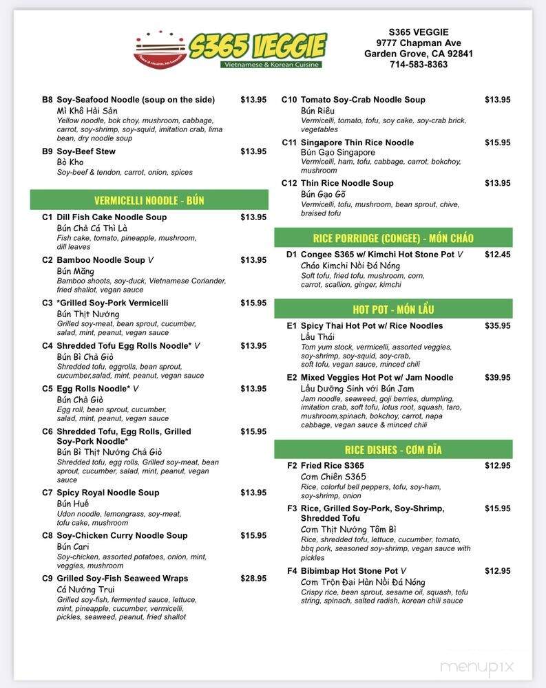 S365 Veggie - Garden Grove, CA menu_pic