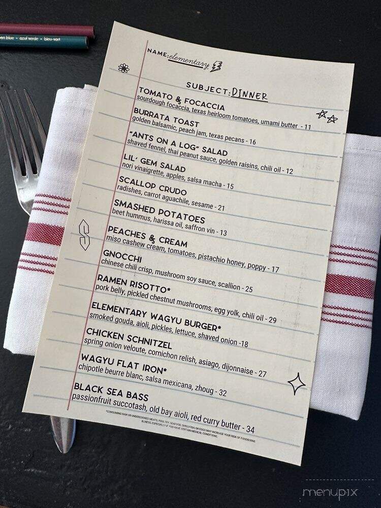 Elementary - Austin, TX menu_pic