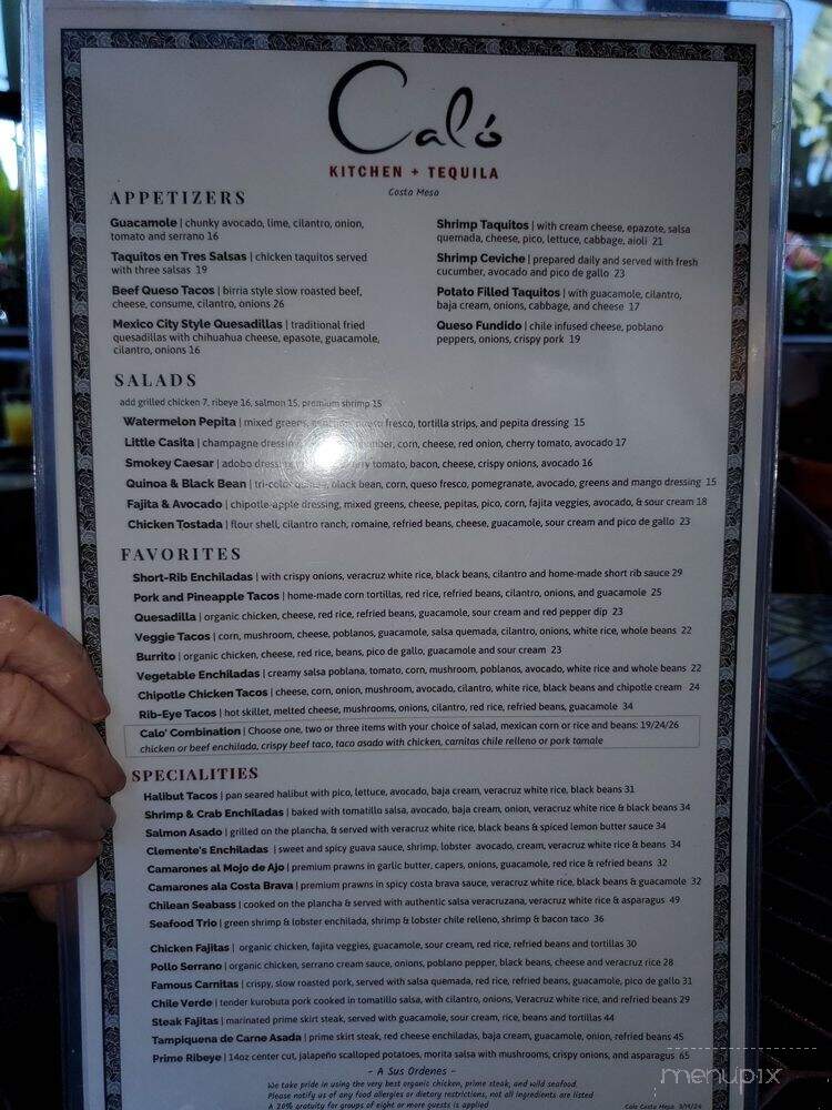 Calo Kitchen + Tequila - Costa Mesa, CA menu_pic