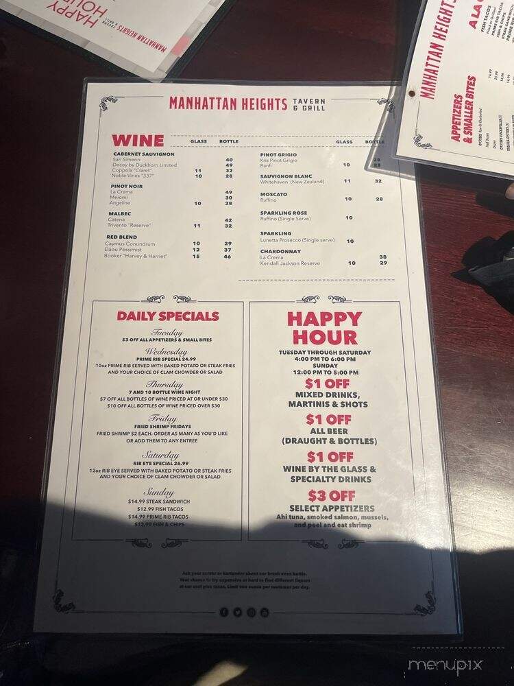 Manhattan Heights Tavern & Grill - El Paso, TX menu_pic