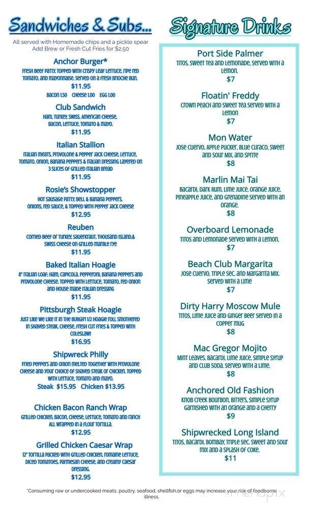 Rosie's Anchor Bar & Grille - New Eagle, PA menu_pic
