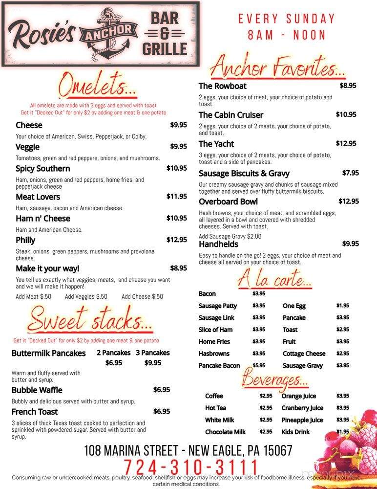 Rosie's Anchor Bar & Grille - New Eagle, PA menu_pic
