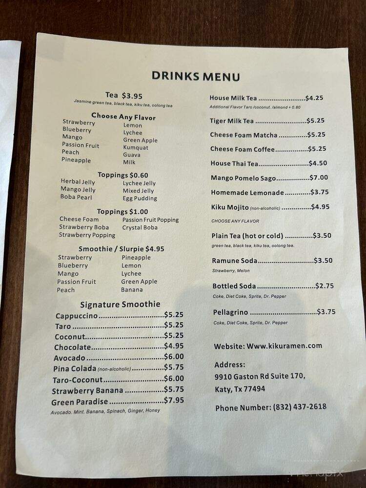 Kiku Ramen + Boba - Katy, TX menu_pic