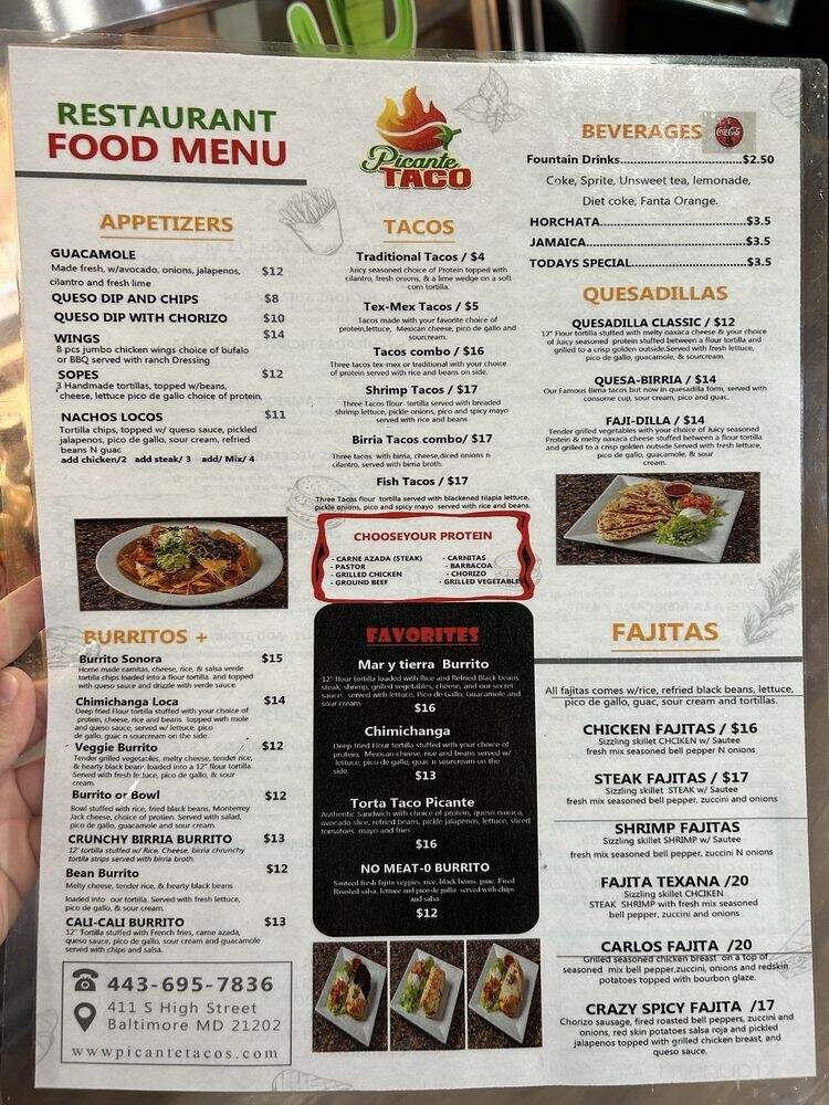 Picante Taco - Baltimore, MD menu_pic