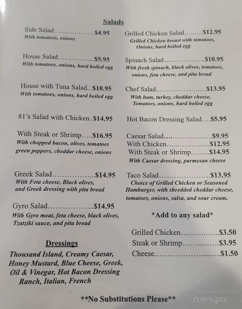 81 Diner - Abbottstown, PA menu_pic