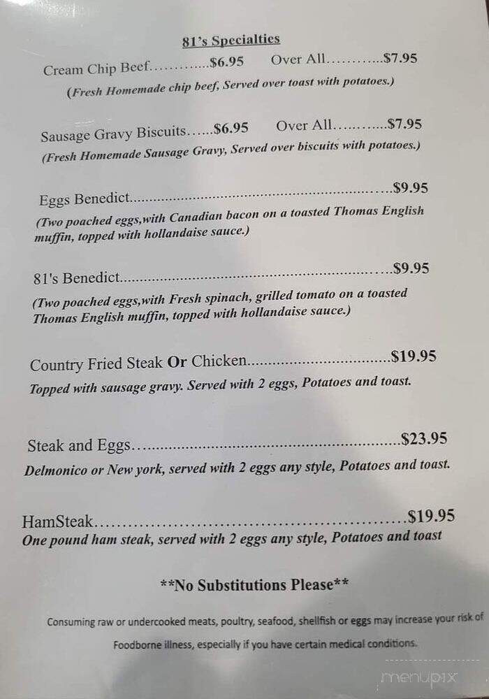 81 Diner - Abbottstown, PA menu_pic