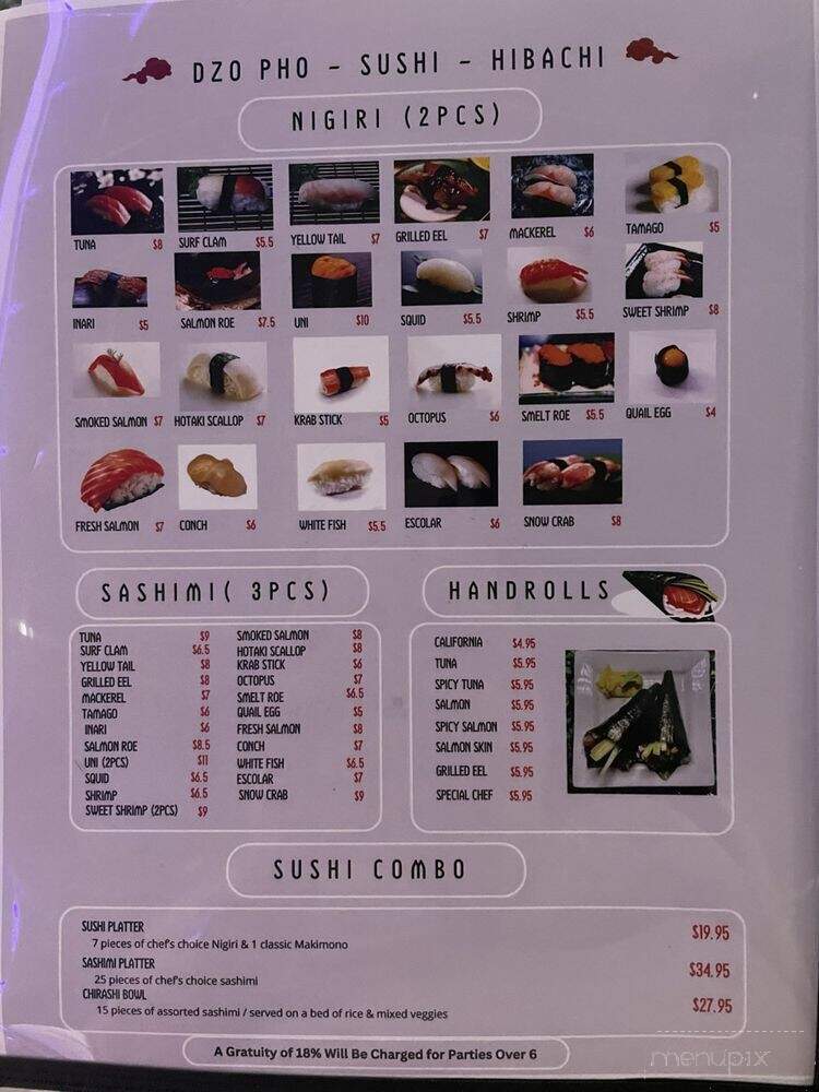 Dzo Pho Sushi Hibachi - Kenneth City, FL menu_pic