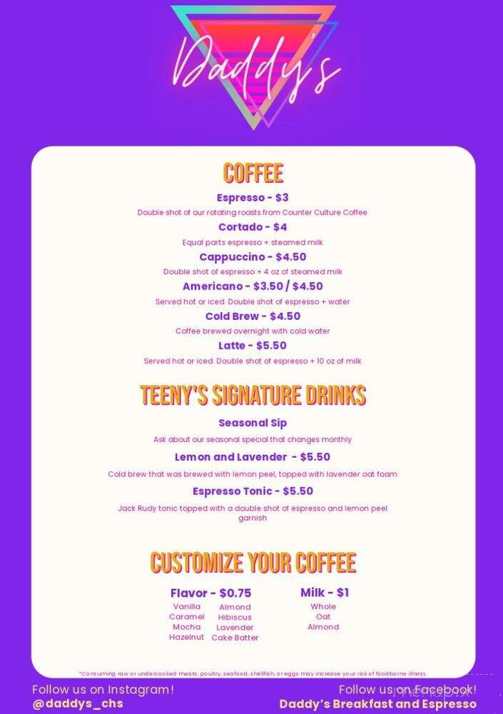 Daddy's Breakfast and Espresso - Charleston, SC menu_pic