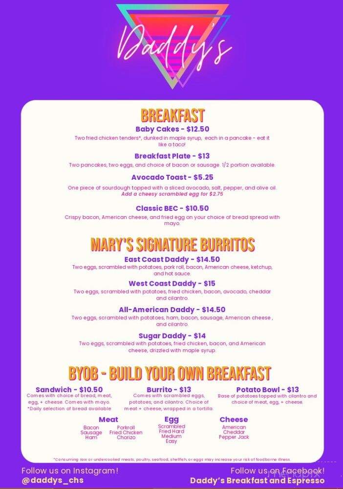 Daddy's Breakfast and Espresso - Charleston, SC menu_pic