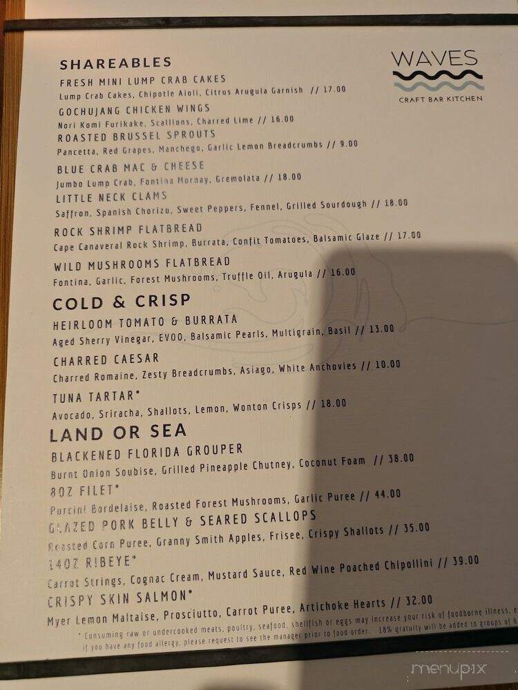 Waves Craft Bar & Kitchen - Cocoa Beach, FL menu_pic