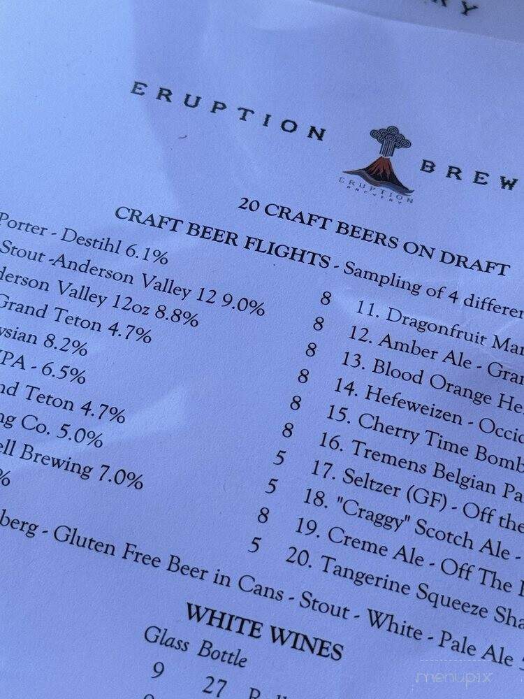 Eruption Brewing - Lava Hot Springs, ID menu_pic