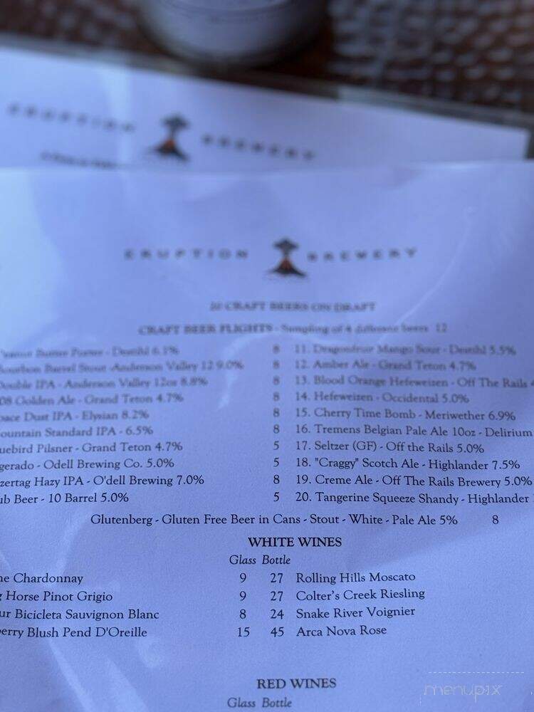 Eruption Brewing - Lava Hot Springs, ID menu_pic