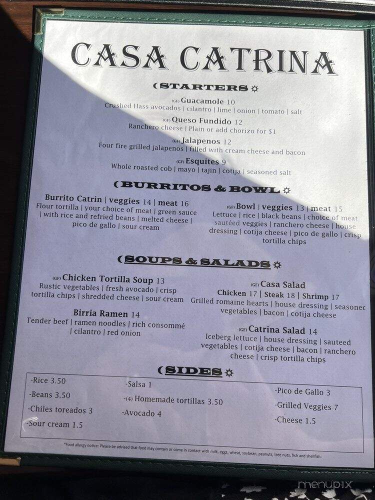 Casa Catrina - Olympia, WA menu_pic