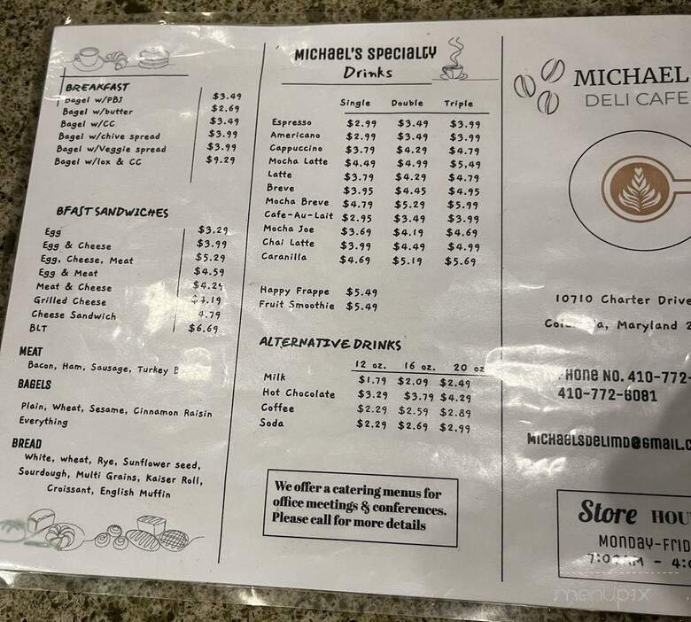 Michael's Deli Cafe - Columbia, MD menu_pic