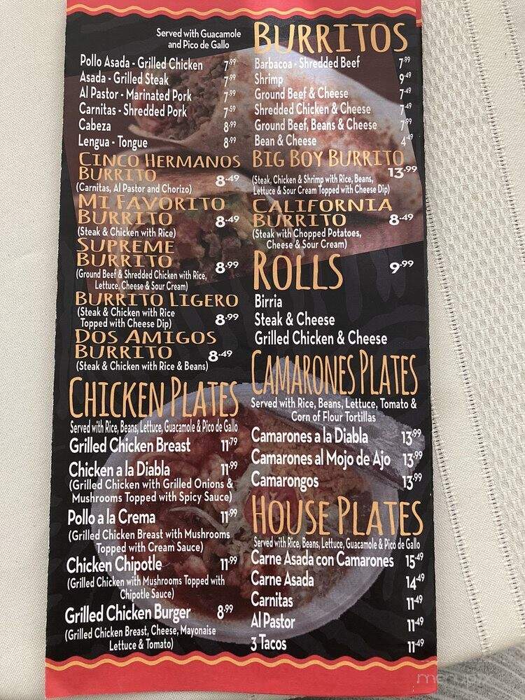 Cinco Hermanos - West Point, MS menu_pic