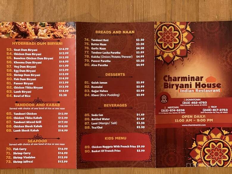 Charminar Biryani House - Detroit, MI menu_pic